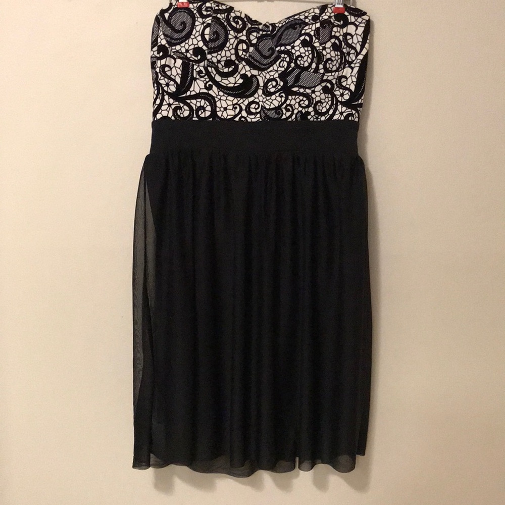 Strapless Black Dress with Black & White Lace Bodice